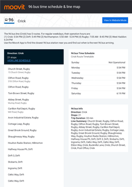 96 Bus Time Schedule & Line Route