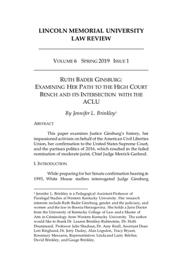 Ruth Bader Ginsburg: Examining Her Path to the High Court Bench and Its Intersection with the Aclu