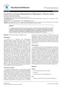 Central Nervous System Manifestations of Tuberculosis: A