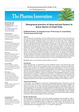 Management Practices of Sheep and Goat Farmers in Karur District of Tamil Nadu