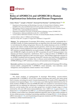 Roles of APOBEC3A and APOBEC3B in Human Papillomavirus Infection and Disease Progression