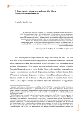 O Despertar Das Máscaras Grandes Do Alto Xingu: Iconografia E Transformação1