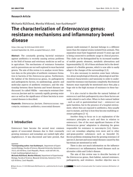 Resistance Mechanisms and Inflammatory Bowel Disease 10.1515/Med-2020-0032 Present Multi-Resistant E