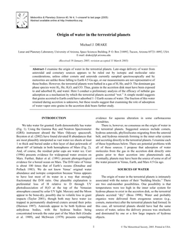 Origin of Water in the Terrestrial Planets