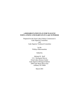 A Rehabilitation Plan for Walleye Populations and Habitats in Lake Superior