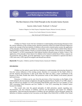 International Journal of Multicultural and Multireligious Understanding the Best Interest of the Child Principle in the Juvenile