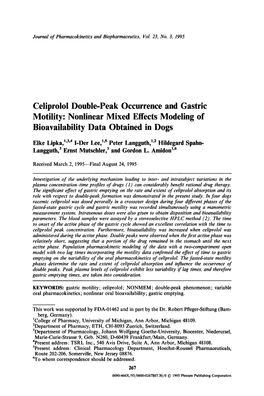 Celiprolol Double-Peak Occurrence and Gastric Motility: Nonlinear Mixed Effects Modeling of Bioavailability Data Obtained in Dogs