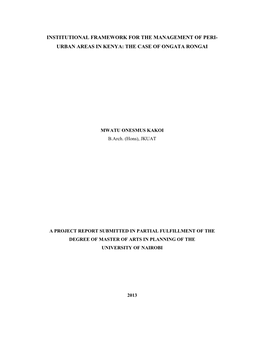 Institutional Framework for the Management of Peri- Urban Areas in Kenya: the Case of Ongata Rongai