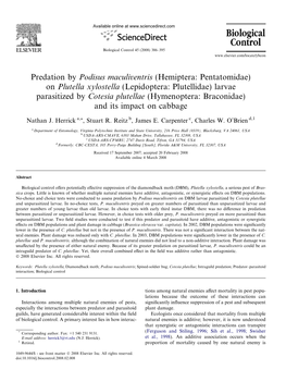 On Plutella Xylostella (Lepidoptera: Plutellidae) Larvae Parasitized by Cotesia Plutellae (Hymenoptera: Braconidae) and Its Impact on Cabbage