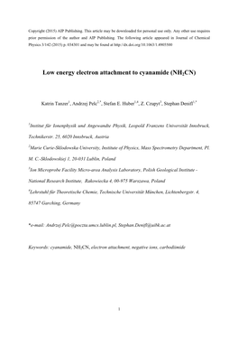 Low Energy Electron Attachment to Cyanamide (NH2CN)