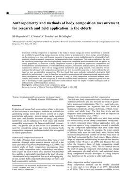 Anthropometry and Methods of Body Composition Measurement for Research and Field Application in the Elderly