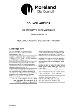 Agenda of Council Meeting