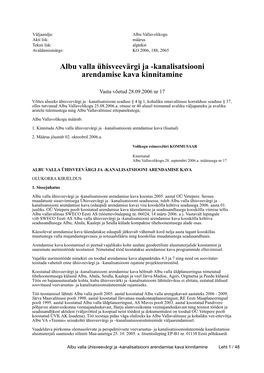 Albu Valla Ühisveevärgi Ja -Kanalisatsiooni Arendamise Kava Kinnitamine