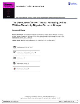 The Discourse of Terror Threats: Assessing Online Written Threats by Nigerian Terrorist Groups