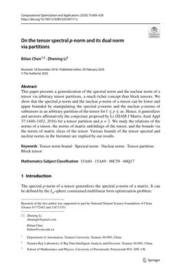 On the Tensor Spectral P-Norm and Its Dual Norm Via Partitions