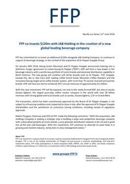 FFP Co-Invests $120M with JAB Holding in the Creation of a New Global Leading Beverage Company