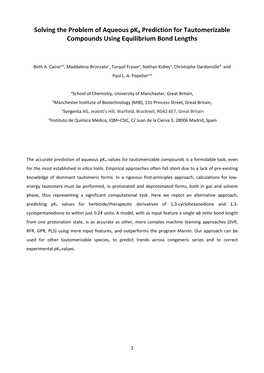 Solving the Problem of Aqueous Pka Prediction for Tautomerizable Compounds Using Equilibrium Bond Lengths