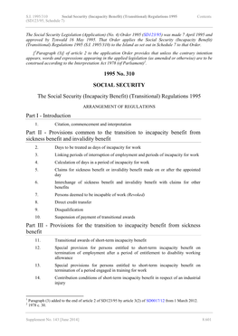 Incapacity Benefit) (Transitional) Regulations 1995 Contents (SD123/95, Schedule 7)