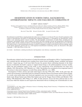 Desertification in North China: Background, Anthropogenic Impacts and Failures in Combating It