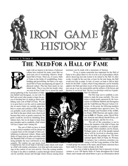 THE NEEDFOR a HALL of FAME Eople with an Interest in the History of Physical Nominees Can Be Made with a Maximum of Fairness