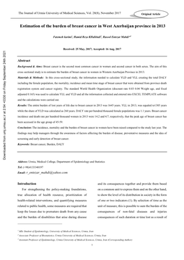 Estimation Burden of Breast Cancer in West Azarbaijan Province in Year