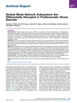 Default Mode Network Subsystems Are Differentially Disrupted in Posttraumatic Stress Disorder