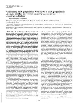 Conferring RNA Polymerase Activity to a DNA Polymerase: a Single Residue in Reverse Transcriptase Controls Substrate Selection (Deoxyribonucleotides͞dna Synthesis)