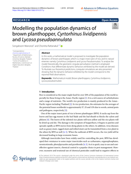 Modelling the Population Dynamics of Brown Planthopper, Cyrtorhinus Lividipennis and Lycosa Pseudoannulata