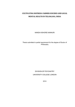 Farmer Suicides and Local Mental Health in Telangana, India