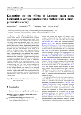 Estimating the Site Effects in Luoyang Basin Using Horizontal-To-Vertical Spectral Ratio Method from a Short- Period Dense Array*