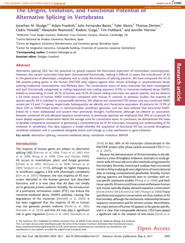 The Origins, Evolution, and Functional Potential of Alternative Splicing In