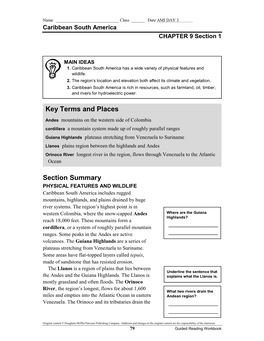 Caribbean South America CHAPTER 9 Section 1