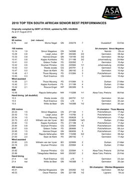 2010 Top Ten South African Senior Best Performances