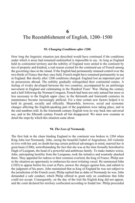 6 the Reestablishment of English, 1200–1500