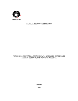 População E Dinâmica Econômica Na Região De Governo De Jales: O Outro Rural Do Oeste Paulista
