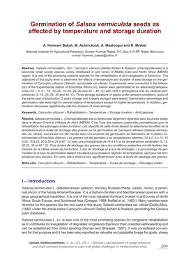 Germination of Salsoa Vermiculata Seeds As Affected by Temperature and Storage Duration