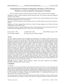 Examining the Formation of Integrative Readiness of Pre-Service Teachers to Work in Inclusive Classrooms in Ukraine