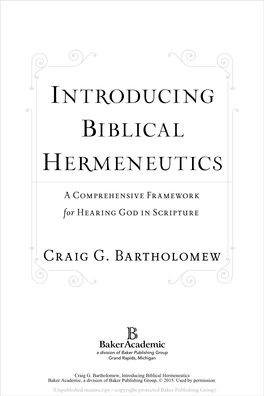 Introducing Biblical Hermeneutics