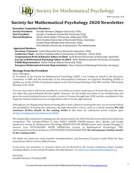 Society for Mathematical Psychology 2020 Newsletter