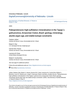 Paleoproterozoic High-Sulfidation Mineralization in the Tapajo´S Gold