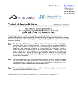 Foulants and Cleaning Procedures for Composite Polyamide RO Membrane Elements (ESPA, ESNA, CPA, LFC, NANO and SWC)