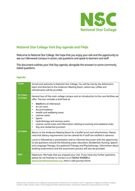 National Star College Visit Day Agenda and Faqs