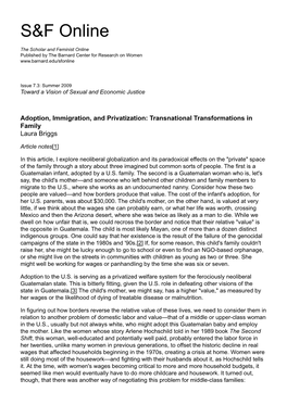 Adoption, Immigration, and Privatization: Transnational Transformations in Family Laura Briggs