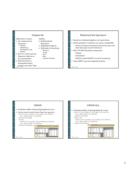 Chapter 8A Relational Set Operators UNION UNION