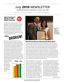 July 2010 NEWSLETTER DARTMOUTH COLLEGE CLASS of 1981