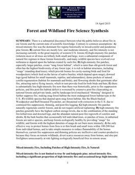 Forest and Wildland Fire Science Synthesis: Sierra Nevada