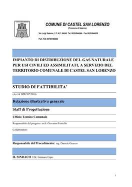 Studio Di Fattibilita' Comune Di Castel San Lorenzo