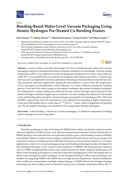 Bonding-Based Wafer-Level Vacuum Packaging Using Atomic Hydrogen Pre-Treated Cu Bonding Frames