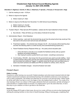 Chestermere High School Council Meeting Agenda January 12, 2021 (VIA ZOOM)