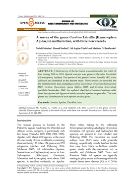 A Survey of the Genus Ceratina Latreille (Hymenoptera: Apidae) in Northern Iran, with Three New Records